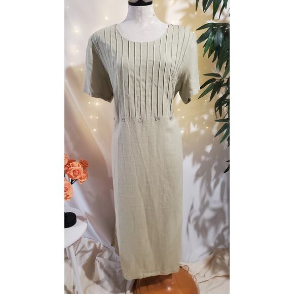 Betsy Lauren Vtg 90s Linen Shell Button Tie Maxi Dress Plus Size 16W Lagenlook - Picture 1 of 10